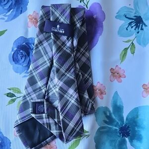 Stafford Men's Checkered Tie - Black and Purple